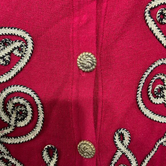 VTG Y2K Once Again Knit Red Cardigan Sweater Gold Embellishments Size X-Large - Picture 5 of 6
